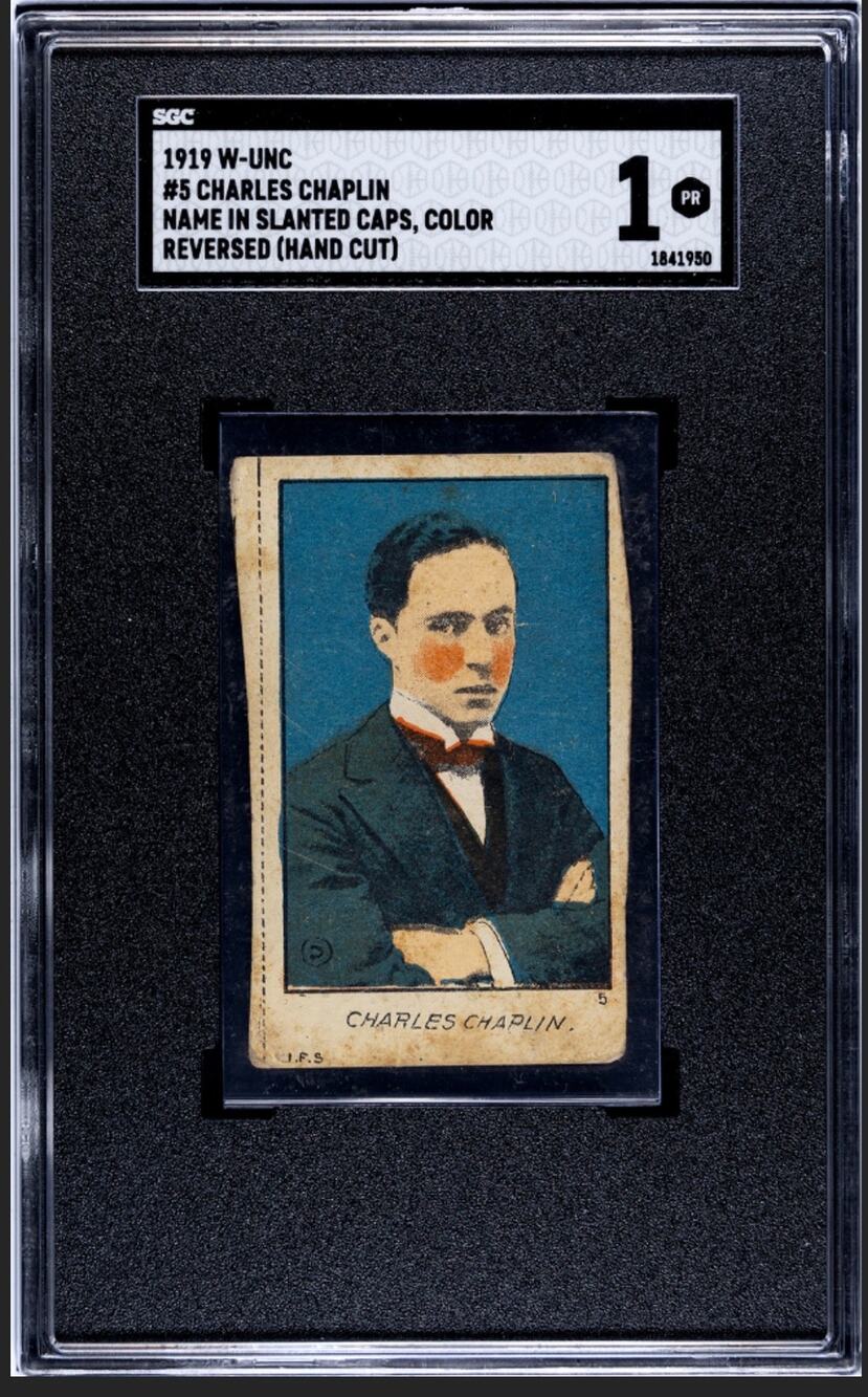 1919 W-UNC Charlie Chaplin Strip Card SGC 1 Only 2 Graded Reverse Image Slanted